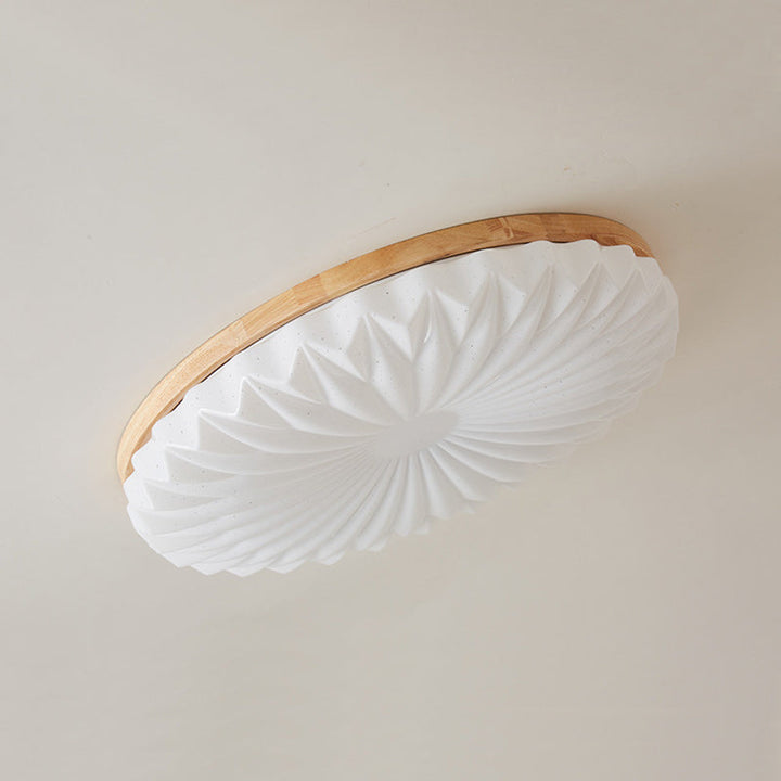 Traditional Japanese Round Iron Wood Plastic LED Flush Mount Ceiling Light For Living Room