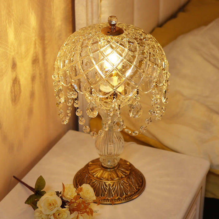 Traditional French Teardrop Copper Glass 1-Light Table Lamp For Living Room