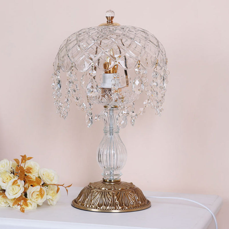 Traditional French Teardrop Copper Glass 1-Light Table Lamp For Living Room