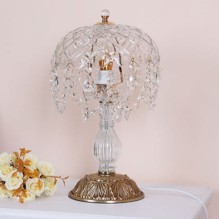 Traditional French Teardrop Copper Glass 1-Light Table Lamp For Living Room