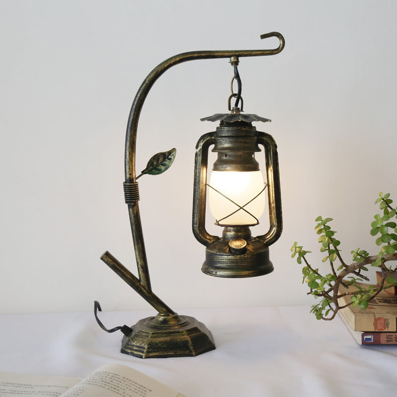 Contemporary Industrial Oval Iron Glass 1-Light Table Lamp For Living Room