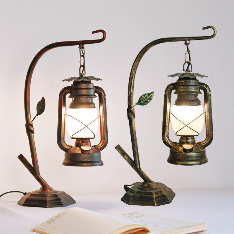Contemporary Industrial Oval Iron Glass 1-Light Table Lamp For Living Room