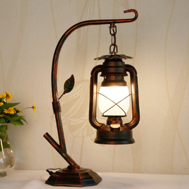 Contemporary Industrial Oval Iron Glass 1-Light Table Lamp For Living Room