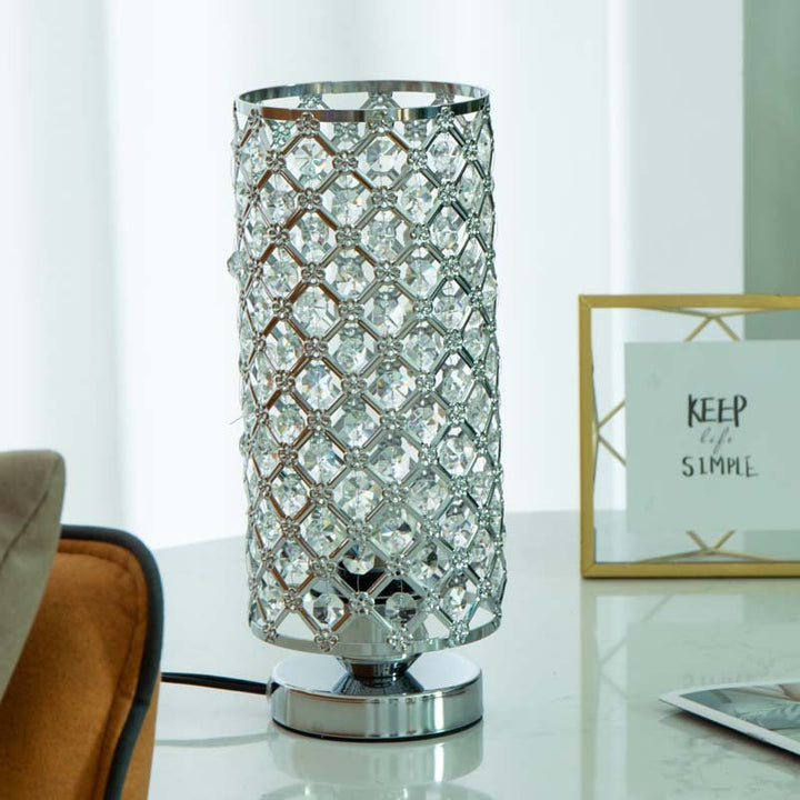 Modern Simplicity Cylinder Iron Crystal 1-Light Table Lamp For Living Room