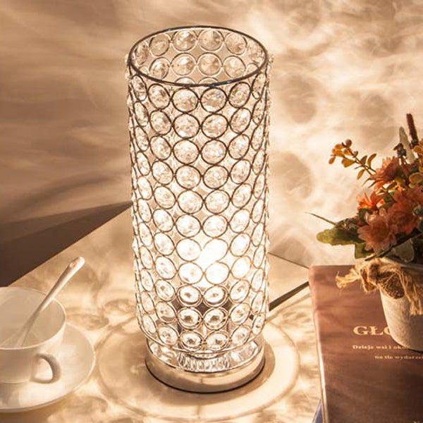 Modern Simplicity Cylinder Iron Crystal 1-Light Table Lamp For Living Room