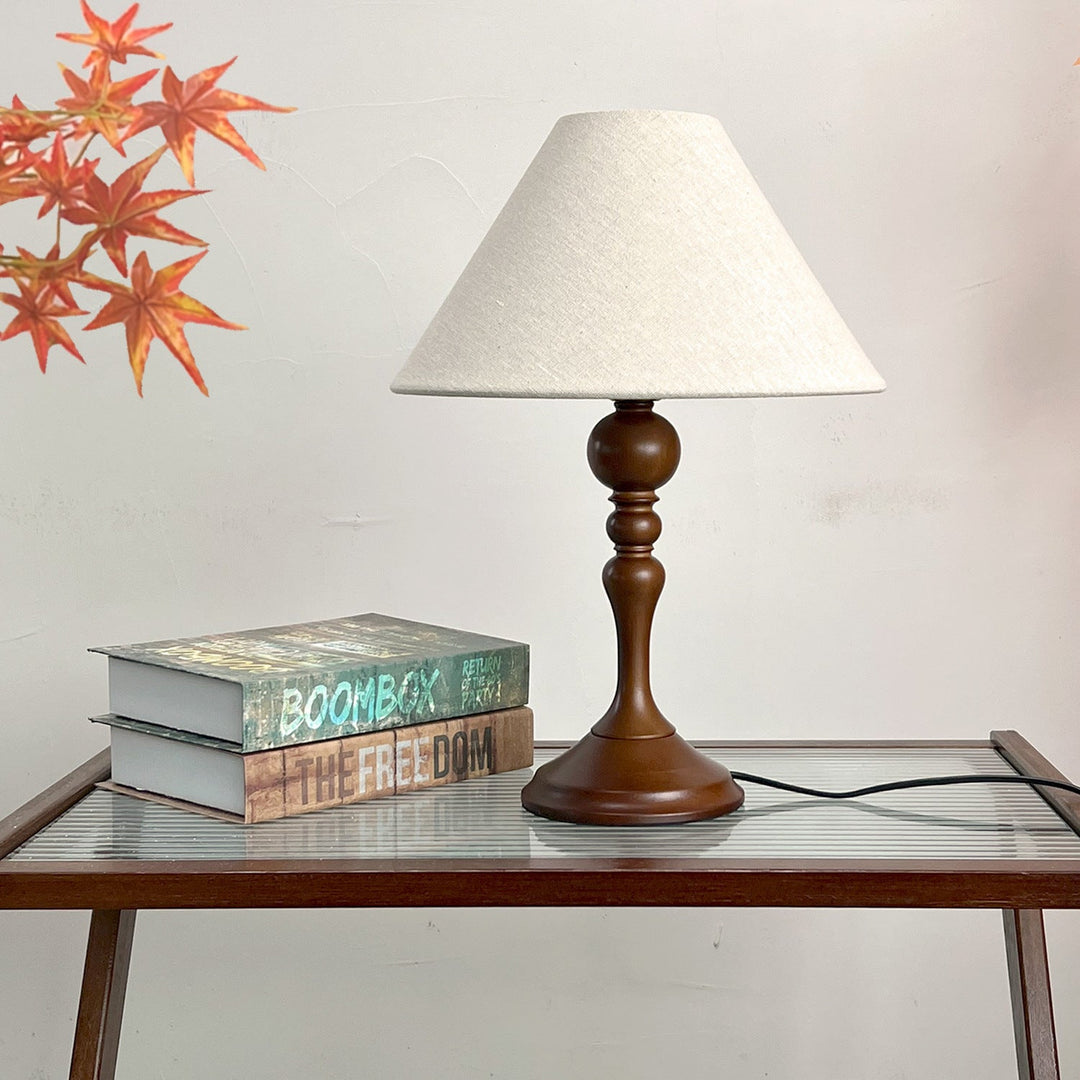 Traditional Japanese Drum Wood Fabric 1-Light Table Lamp For Living Room