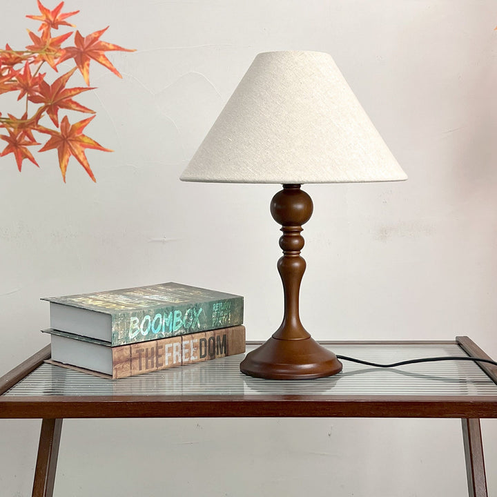 Traditional Japanese Drum Wood Fabric 1-Light Table Lamp For Living Room