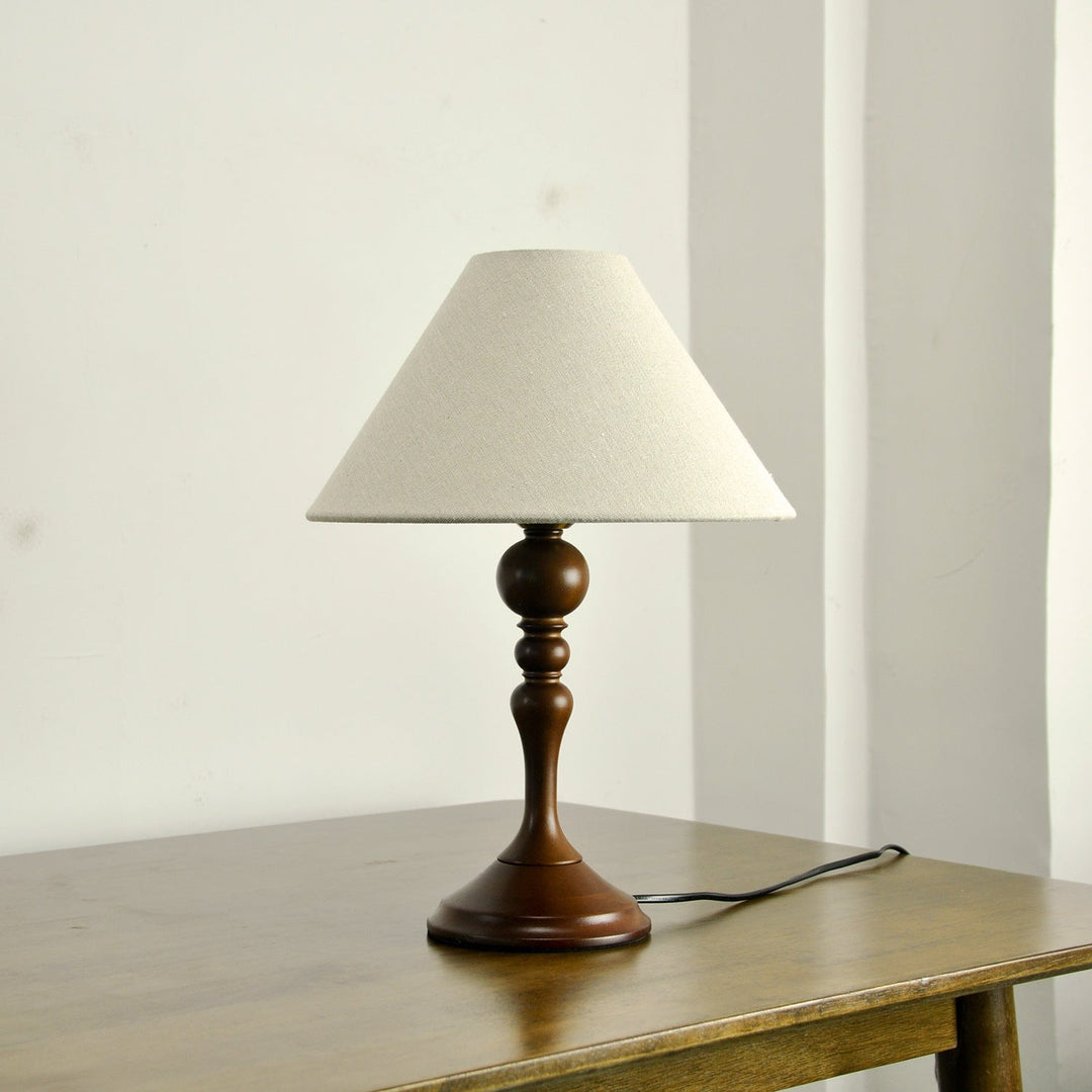 Traditional Japanese Drum Wood Fabric 1-Light Table Lamp For Living Room