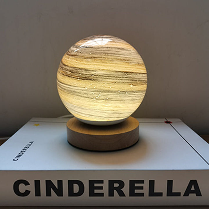 Contemporary Creative Globe Wood Glass LED Table Lamp For Living Room