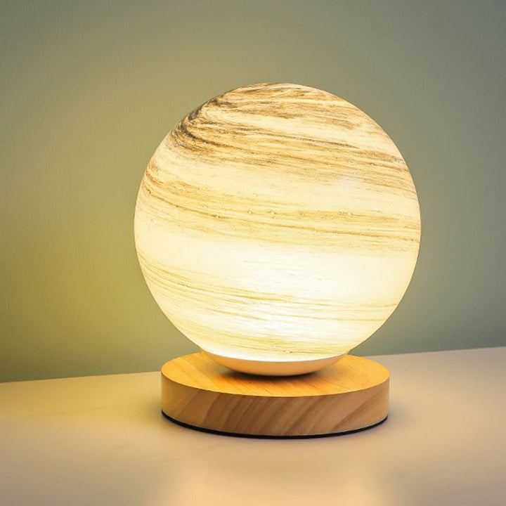 Contemporary Creative Globe Wood Glass LED Table Lamp For Living Room