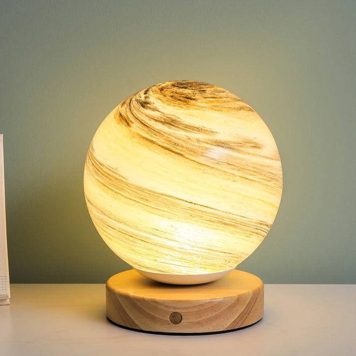 Contemporary Creative Globe Wood Glass LED Table Lamp For Living Room