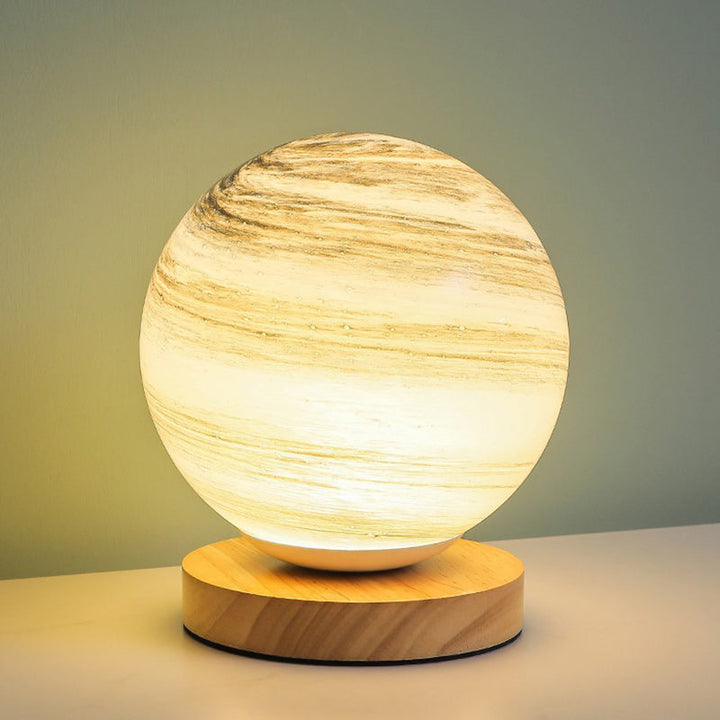 Contemporary Creative Globe Wood Glass LED Table Lamp For Living Room