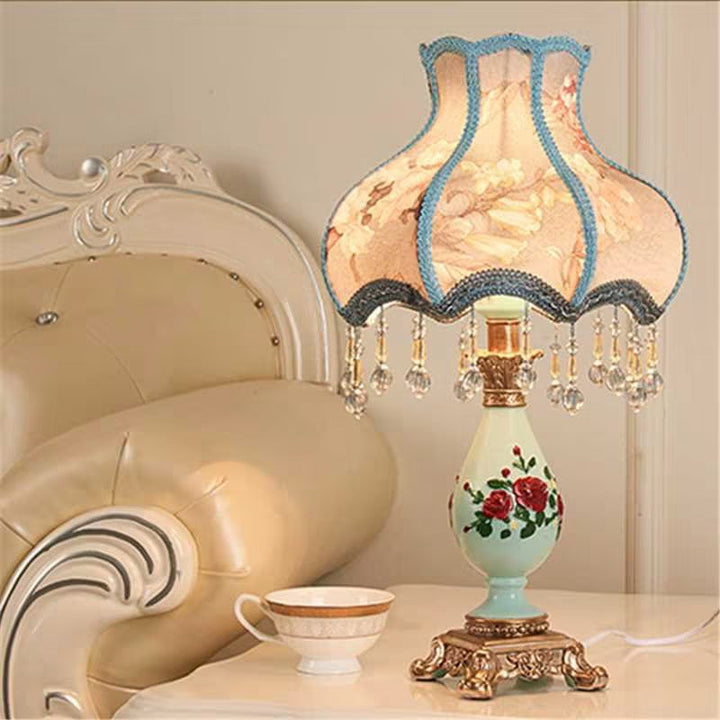 Traditional European Vase Table Lamp in Resin &amp; Fabric — Bedroom Lighting | Havora