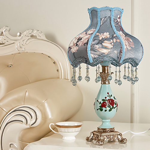 Traditional European Vase Table Lamp in Resin &amp; Fabric — Bedroom Lighting | Havora