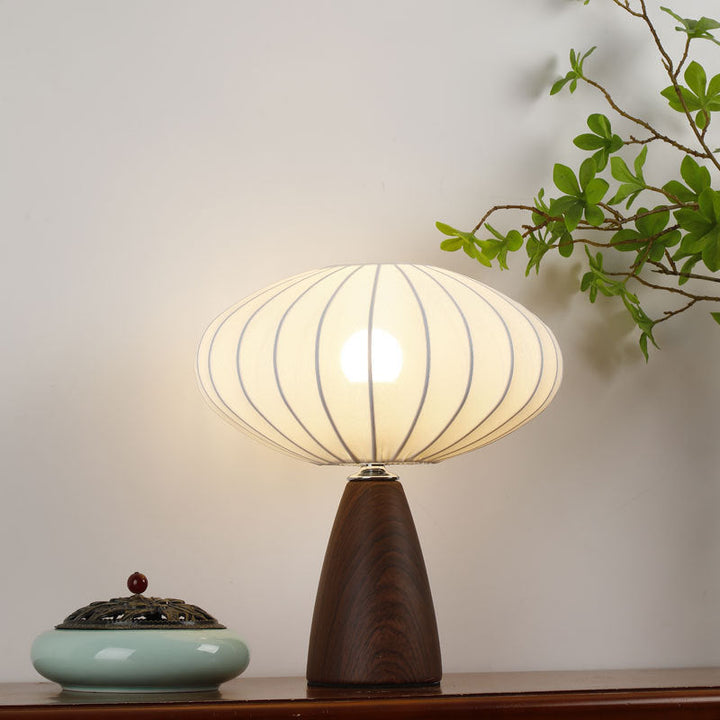 Traditional Vintage Ceramic Base Stretch Fabric Bud 1-Light Table Lamp For Bedroom