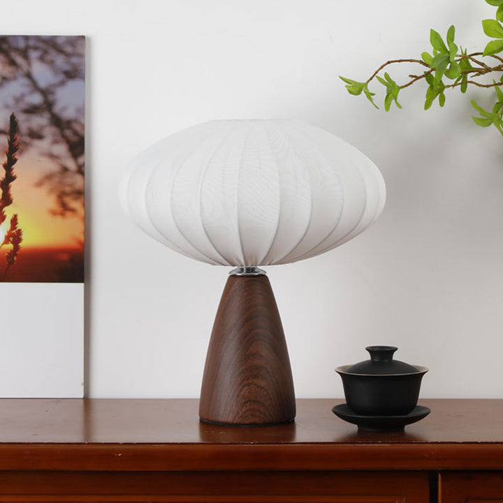 Traditional Vintage Ceramic Base Stretch Fabric Bud 1-Light Table Lamp For Bedroom