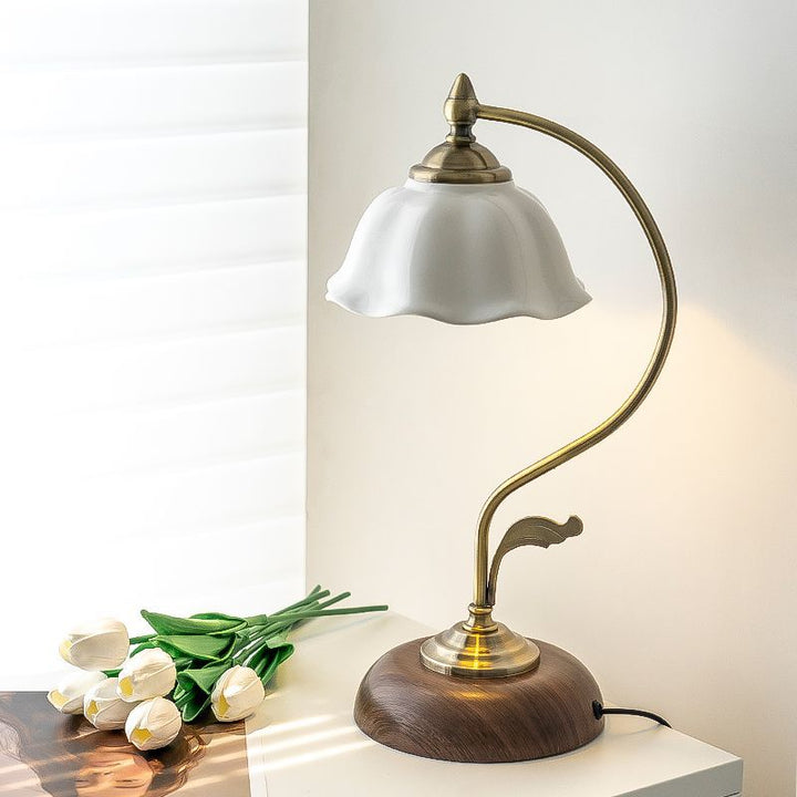 Contemporary Retro Dome Flower Iron Glass Ceramic 1-Light Table Lamp For Bedroom