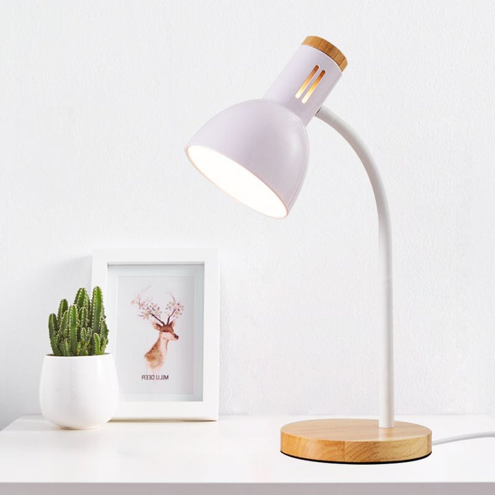 Modern Minimalist Iron Wooden Base Hose Foldable Adjustable Arm 1-Light Table Lamp For Bedroom