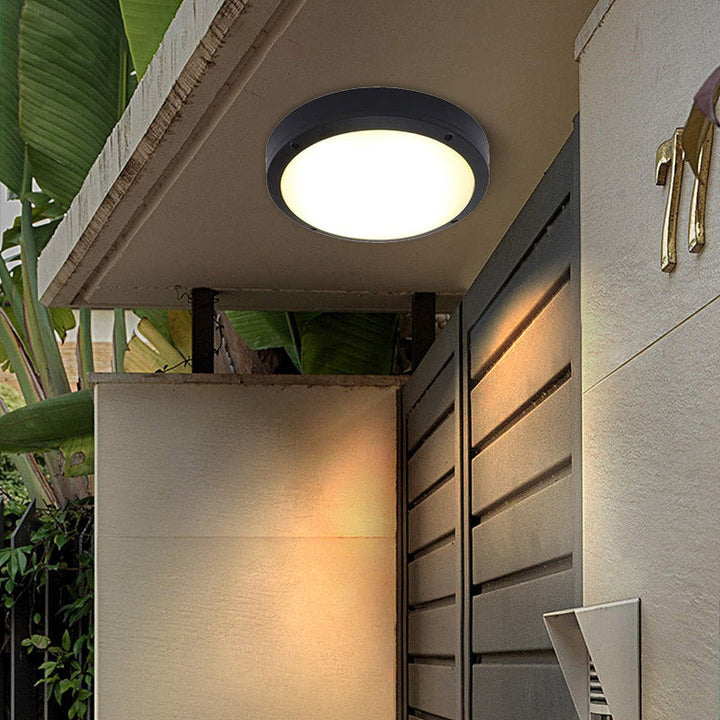 Modern Minimalist Waterproof Round Aluminum Acrylic LED Outdoor Flush Mount Ceiling Light For Garden