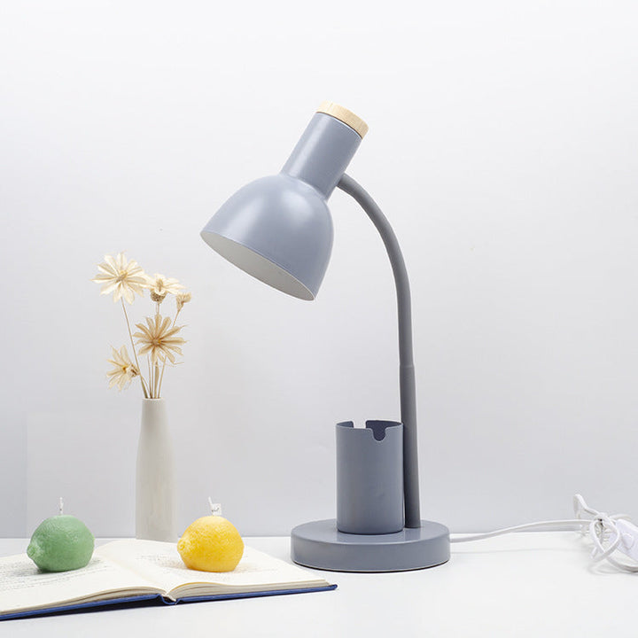 Modern Minimalist Iron Wood Adjustable Angle Pen Holder 1-Light Table Lamp For Study