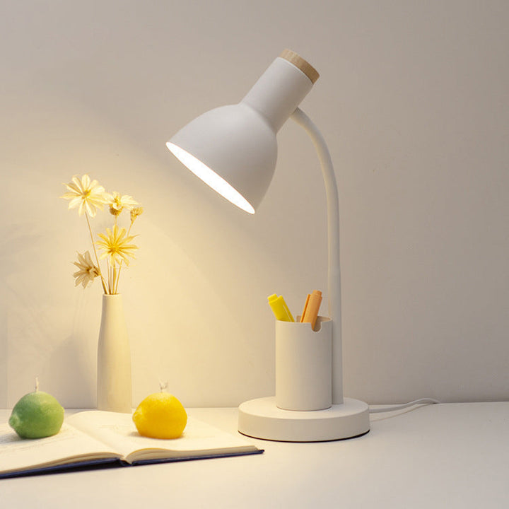Modern Minimalist Iron Wood Adjustable Angle Pen Holder 1-Light Table Lamp For Study