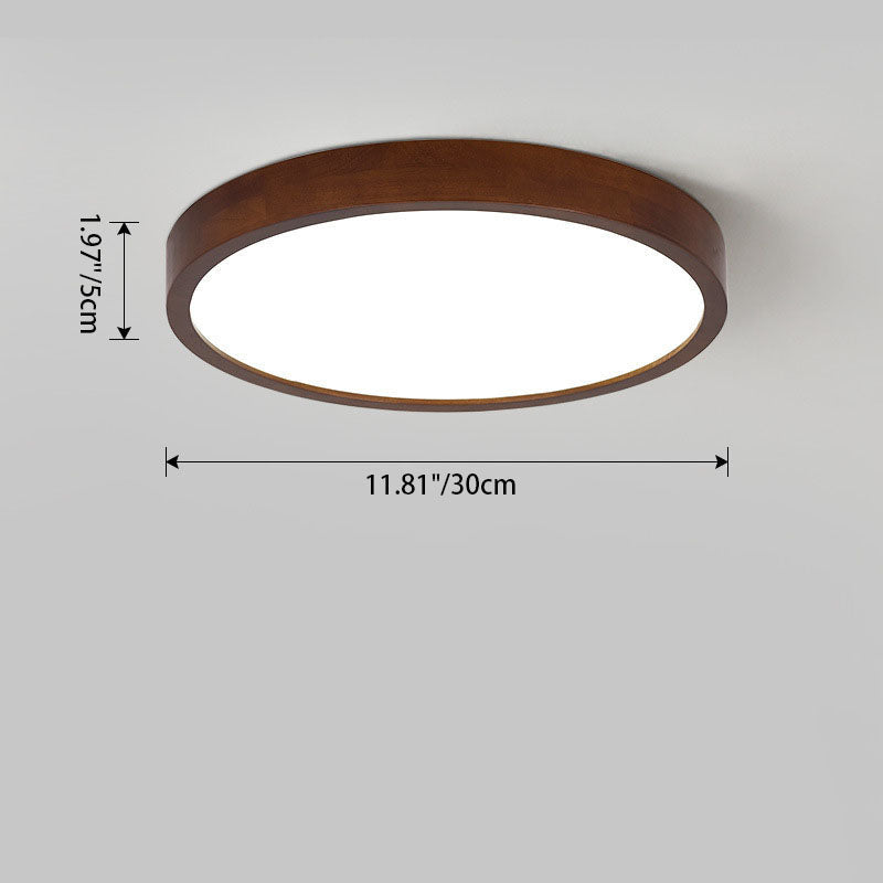 Modern Minimalist Round Acrylic Iron Wood LED Flush Mount Ceiling Light For Bedroom