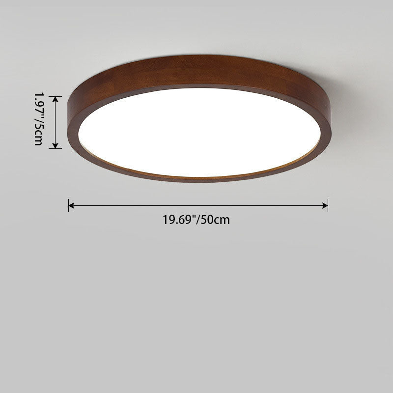 Modern Minimalist Round Acrylic Iron Wood LED Flush Mount Ceiling Light For Bedroom