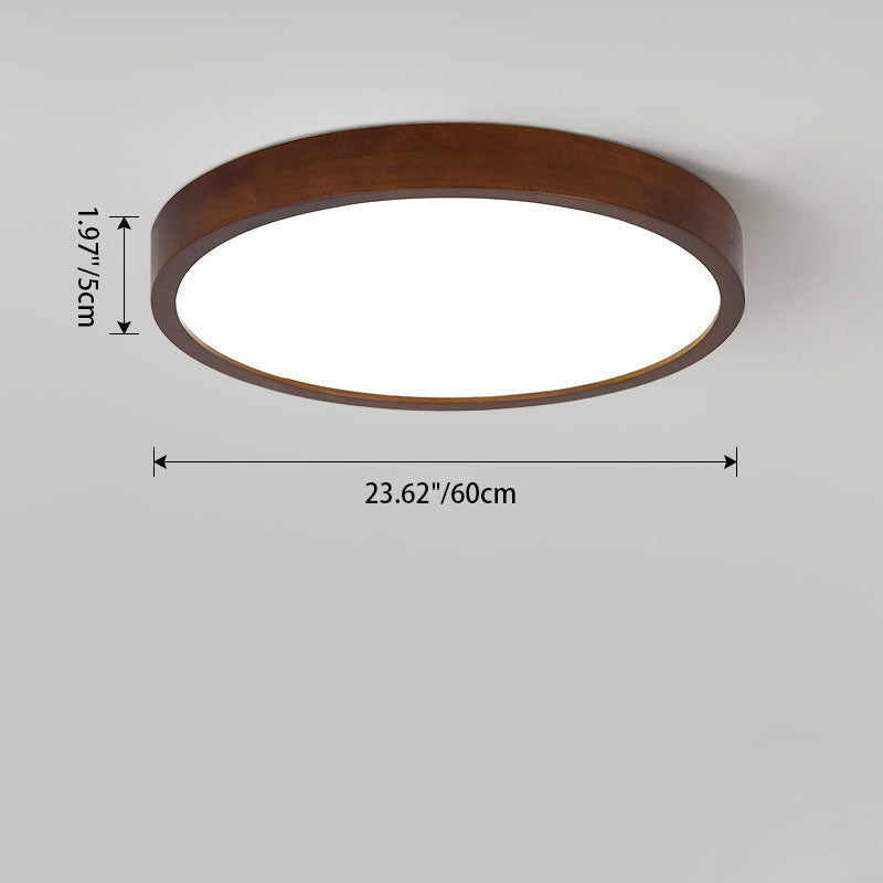 Modern Minimalist Round Acrylic Iron Wood LED Flush Mount Ceiling Light For Bedroom