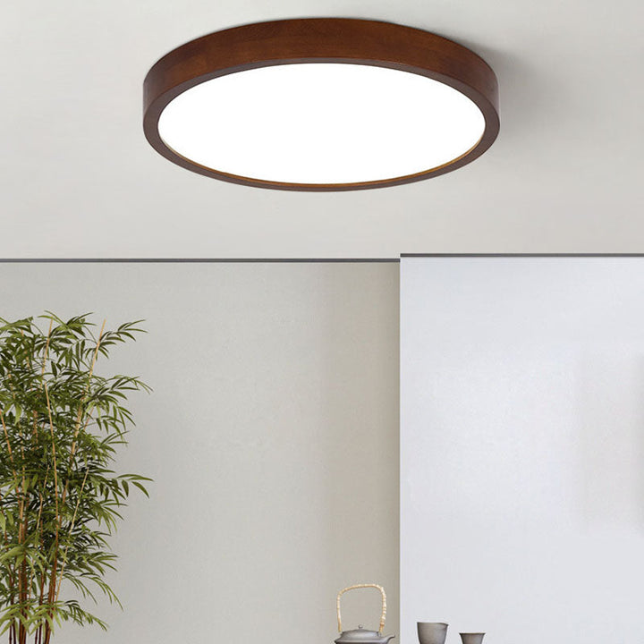 Modern Minimalist Round Acrylic Iron Wood LED Flush Mount Ceiling Light For Bedroom