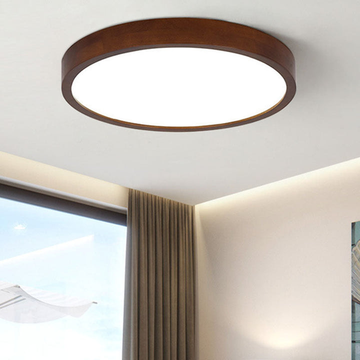 Modern Minimalist Round Acrylic Iron Wood LED Flush Mount Ceiling Light For Bedroom