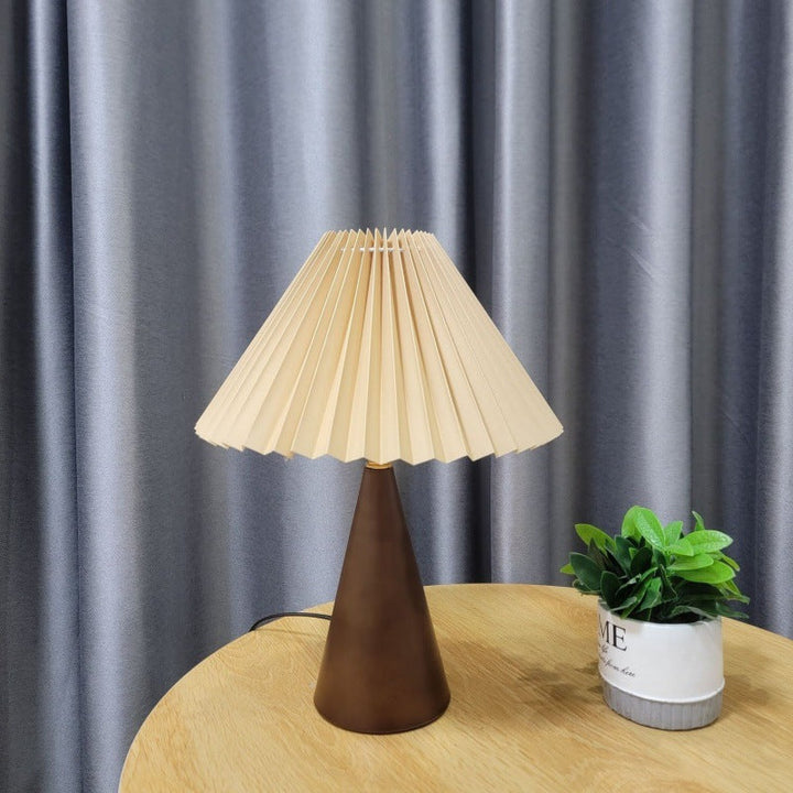 Contemporary Nordic Zipper Switch Pleated Drum Shape Fabric Iron 1-Light Table Lamp For Bedroom