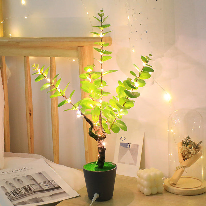 Contemporary Creative Faux Tree Blade Plastic LED Table Lamp For Bedroom
