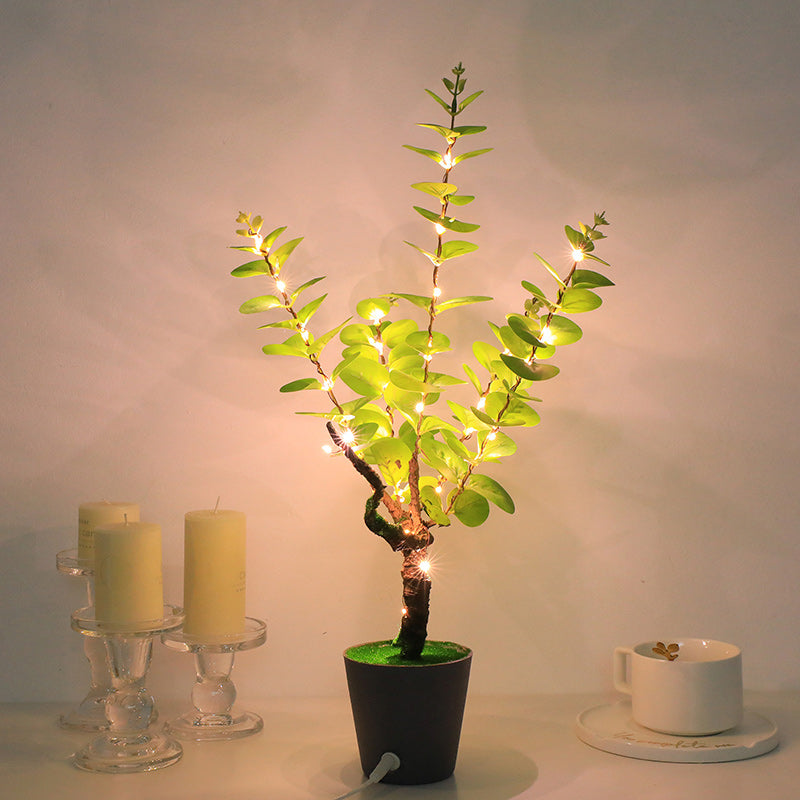 Contemporary Creative Faux Tree Blade Plastic LED Table Lamp For Bedroom