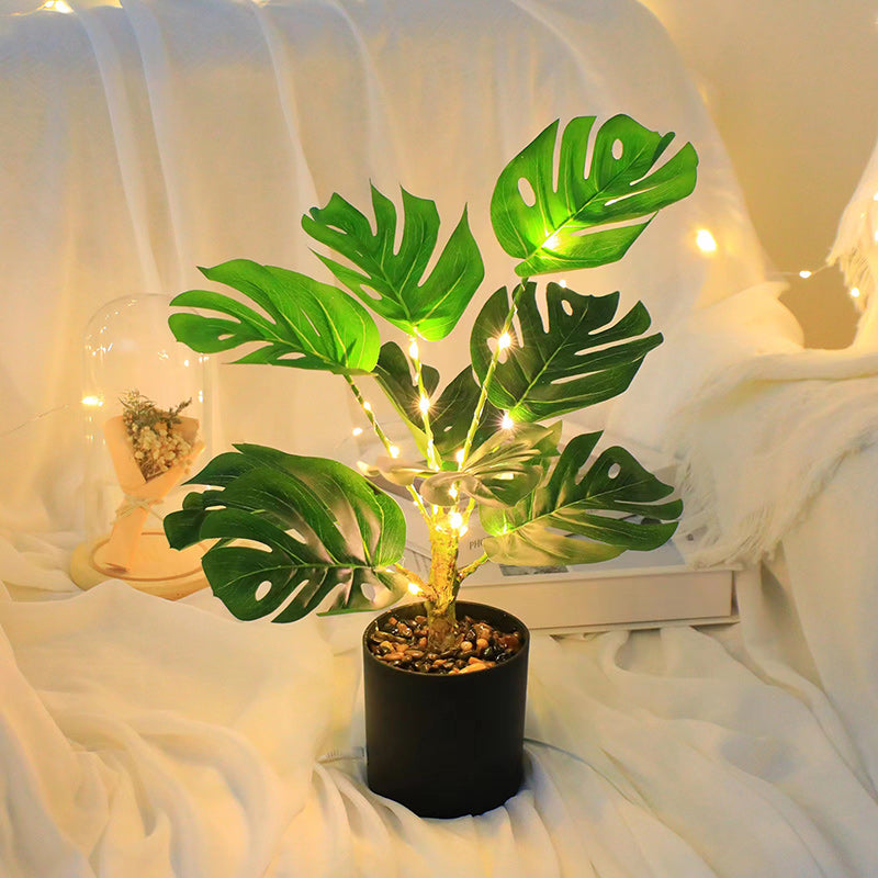 Contemporary Creative Faux Tree Blade Plastic LED Table Lamp For Bedroom