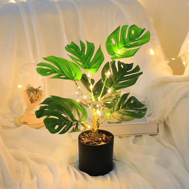 Contemporary Creative Faux Tree Blade Plastic LED Table Lamp For Bedroom