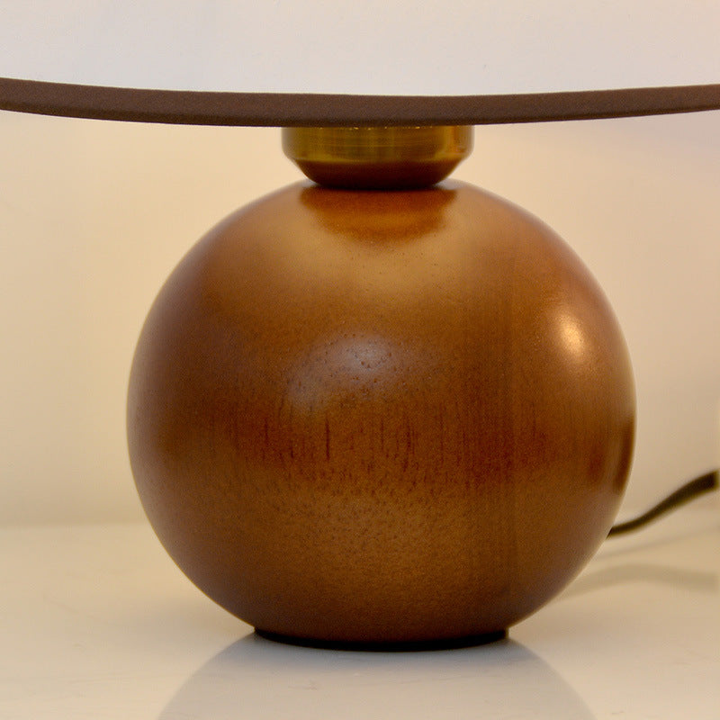 Traditional Vintage Round Table Ball Wooden Fabric 1-Light Table Lamp For Bedroom