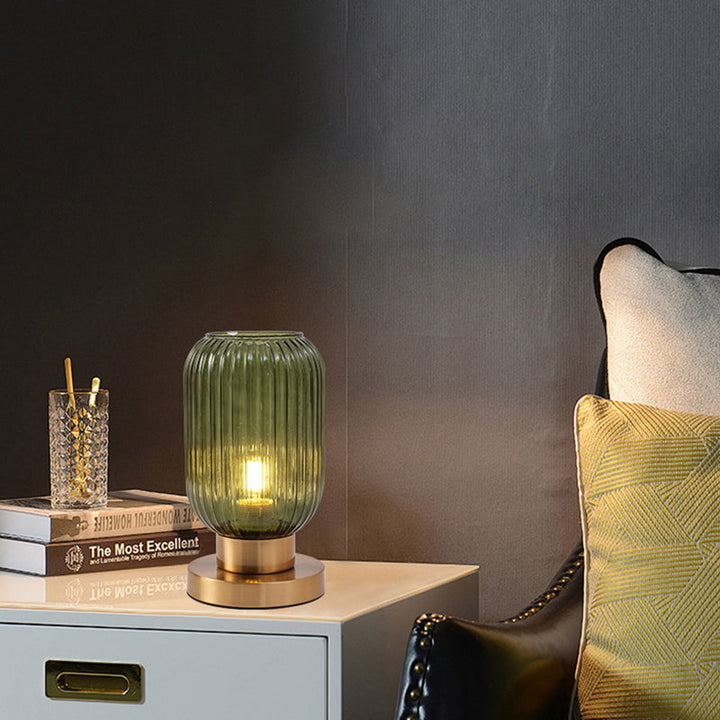 Scandinavian Striped Table Lamp in Iron &amp; Glass — Bedroom Lighting | Havora