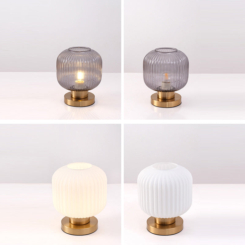 Scandinavian Striped Table Lamp in Iron &amp; Glass — Bedroom Lighting | Havora