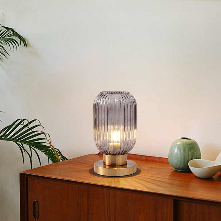 Scandinavian Striped Table Lamp in Iron &amp; Glass — Bedroom Lighting | Havora