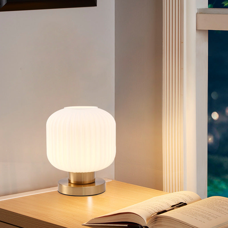 Scandinavian Striped Table Lamp in Iron &amp; Glass — Bedroom Lighting | Havora