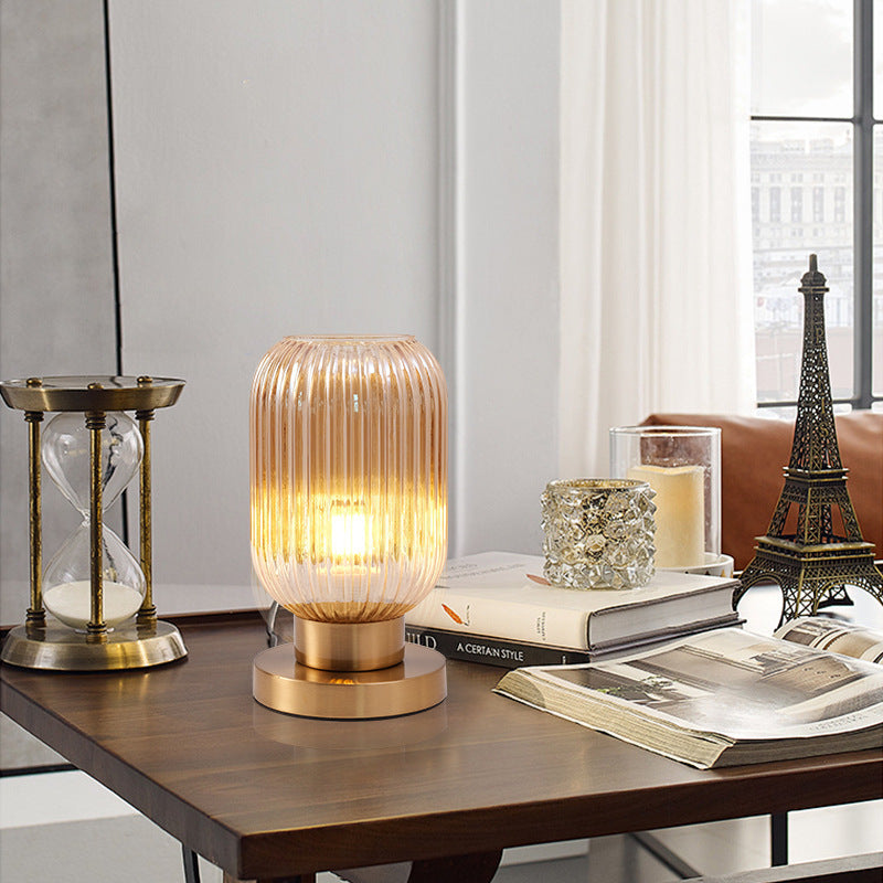 Scandinavian Striped Table Lamp in Iron &amp; Glass — Bedroom Lighting | Havora