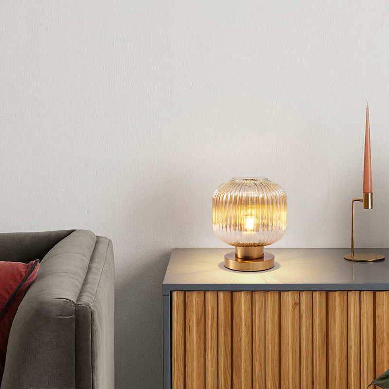 Scandinavian Striped Table Lamp in Iron &amp; Glass — Bedroom Lighting | Havora
