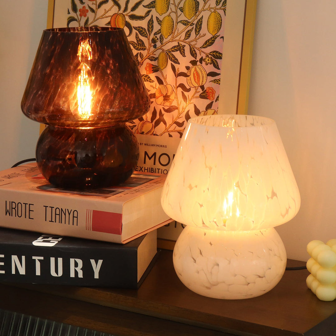 Contemporary Creative Oval Round Table Spotted Mushroom Glass 1-Light Table Lamp