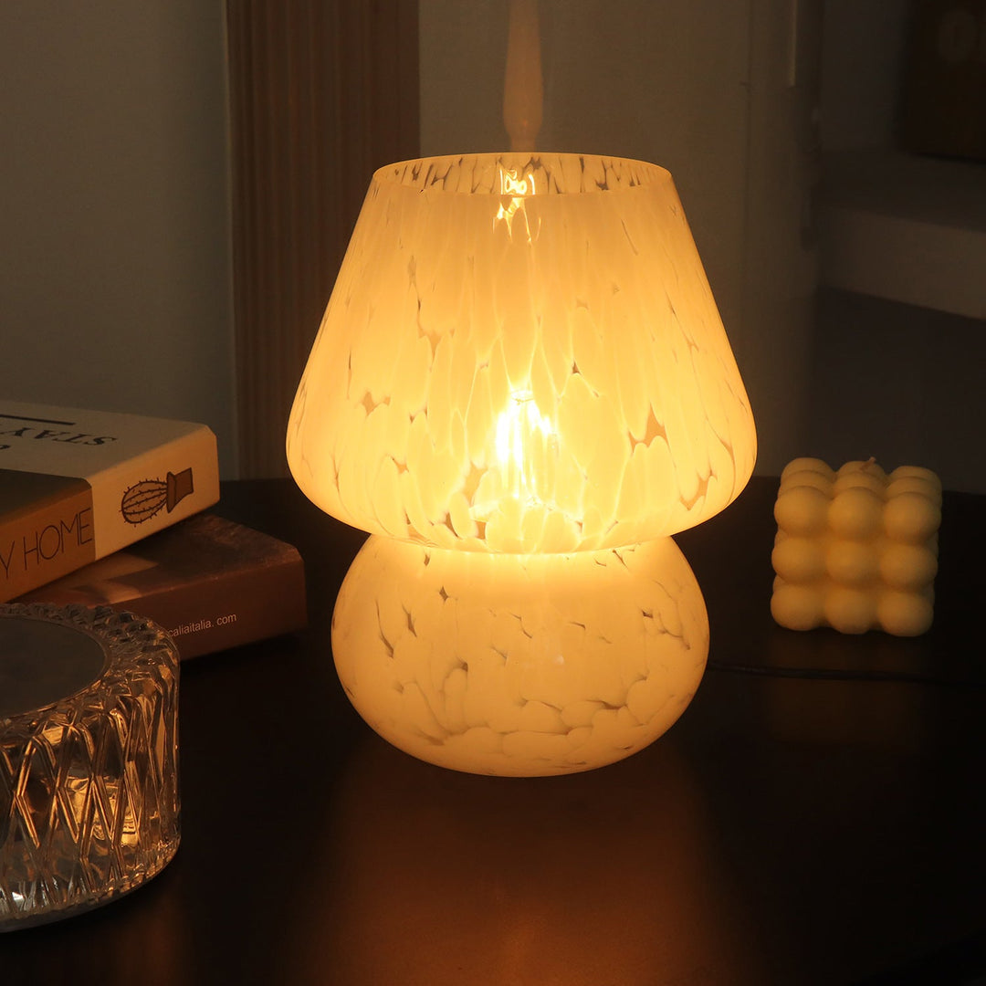 Contemporary Creative Oval Round Table Spotted Mushroom Glass 1-Light Table Lamp