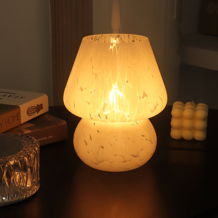Contemporary Creative Oval Round Table Spotted Mushroom Glass 1-Light Table Lamp