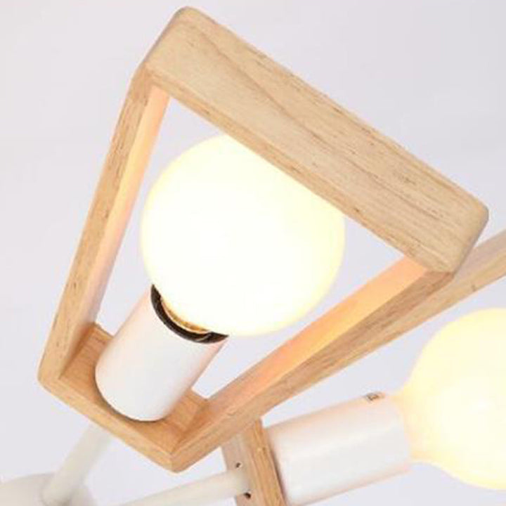 Contemporary Scandinavian Trapezoidal Branch Disc Base Iron Wood 3/5/6/8 Chandelier For Living Room