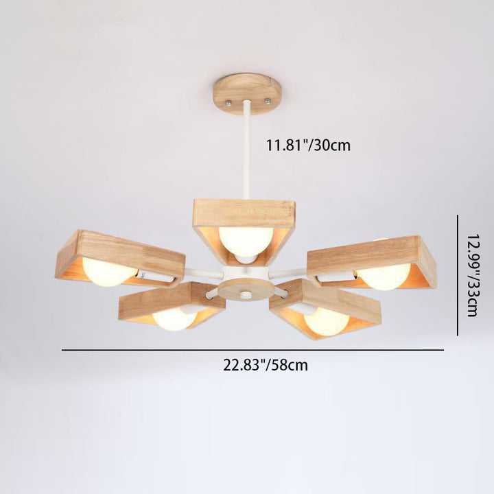 Contemporary Scandinavian Trapezoidal Branch Disc Base Iron Wood 3/5/6/8 Chandelier For Living Room