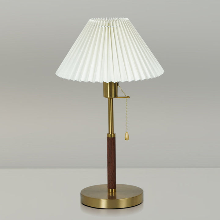 Traditional Vintage Round Table Pleated Iron Fabric 1-Light Table Lamp For Bedroom