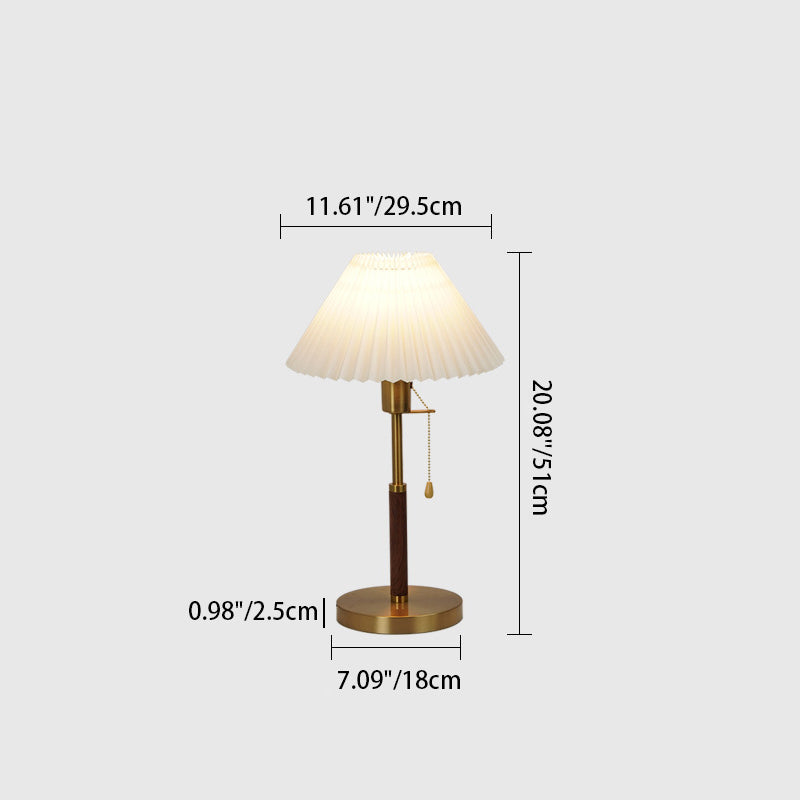 Traditional Vintage Round Table Pleated Iron Fabric 1-Light Table Lamp For Bedroom