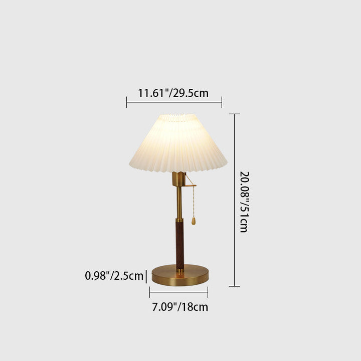 Traditional Vintage Round Table Pleated Iron Fabric 1-Light Table Lamp For Bedroom